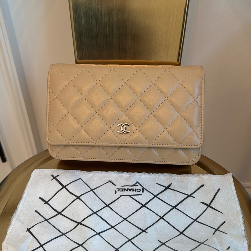 Beige Lambskin WOC Crossbody Bag